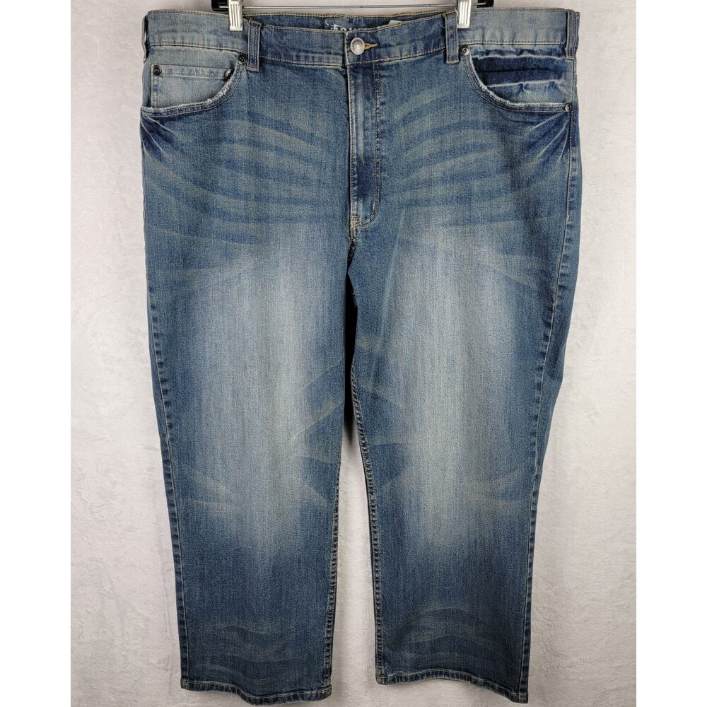 True Nation Mens Sz 46x28 Relaxed Denim Straight Whispering Medium Blue Jeans